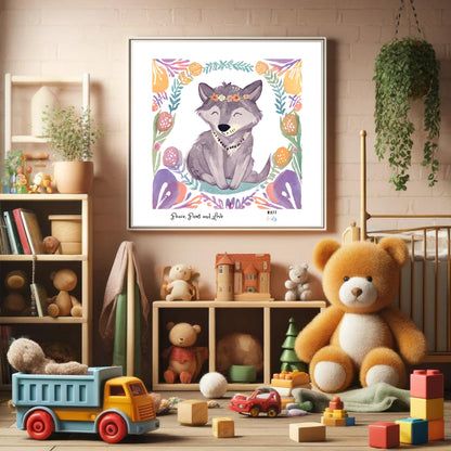 Peace, Paws and Love Wolf No:1 Art Print Tasarım Çocuk Odası Posteri