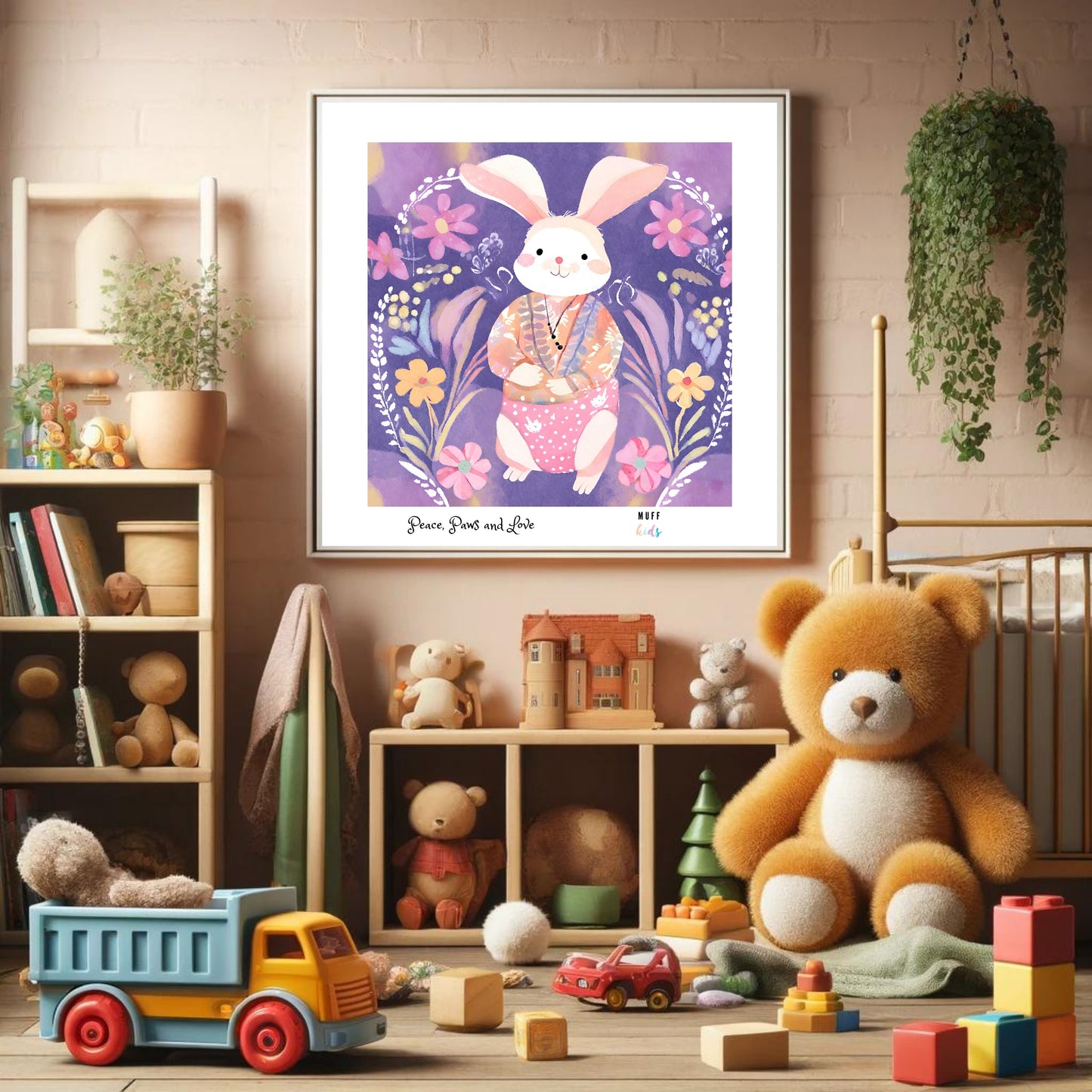 Peace, Paws and Love Rabbit No:1 Art Print Tasarım Çocuk Odası Posteri