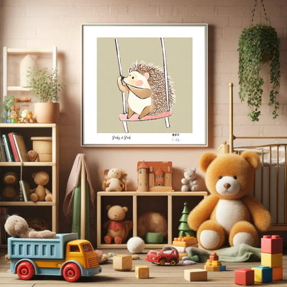 Kids Art Print Design Hedgehog At Park No.2 Poster For Kids