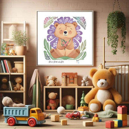 Peace, Paws and Love Bear No:1 Art Print Poster For Kids