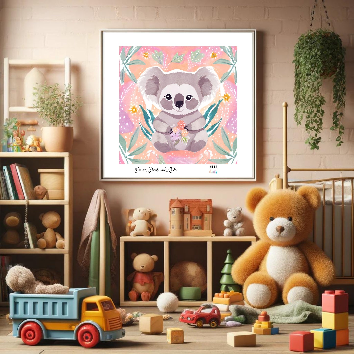 Peace, Paws and Love Koala No:2 Art Print Poster For Kids