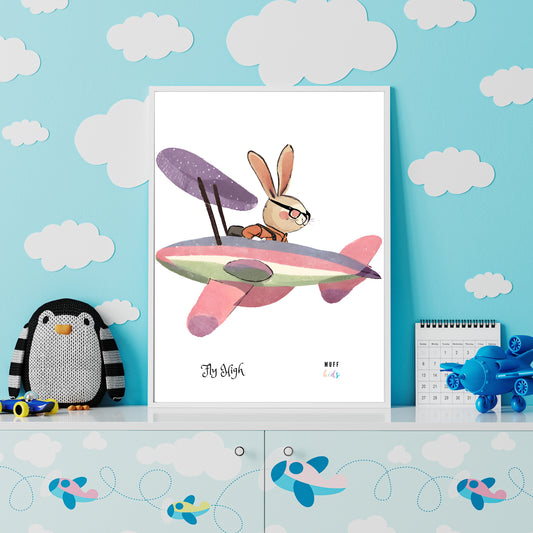 Fly High Animals No.8 Art Print Tasarım Çocuk Odası Posteri