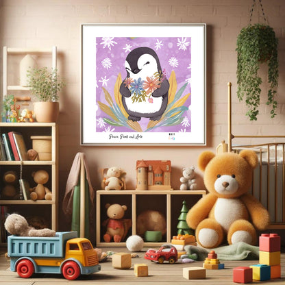 Peace, Paws and Love Penguin No:1 Art Print Tasarım Çocuk Odası Posteri