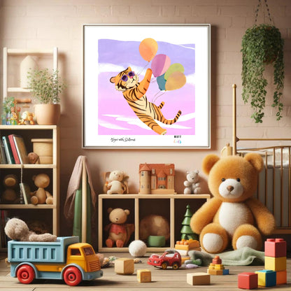 Animals With Balloons Art Print Tasarım Çocuk Odası Posteri