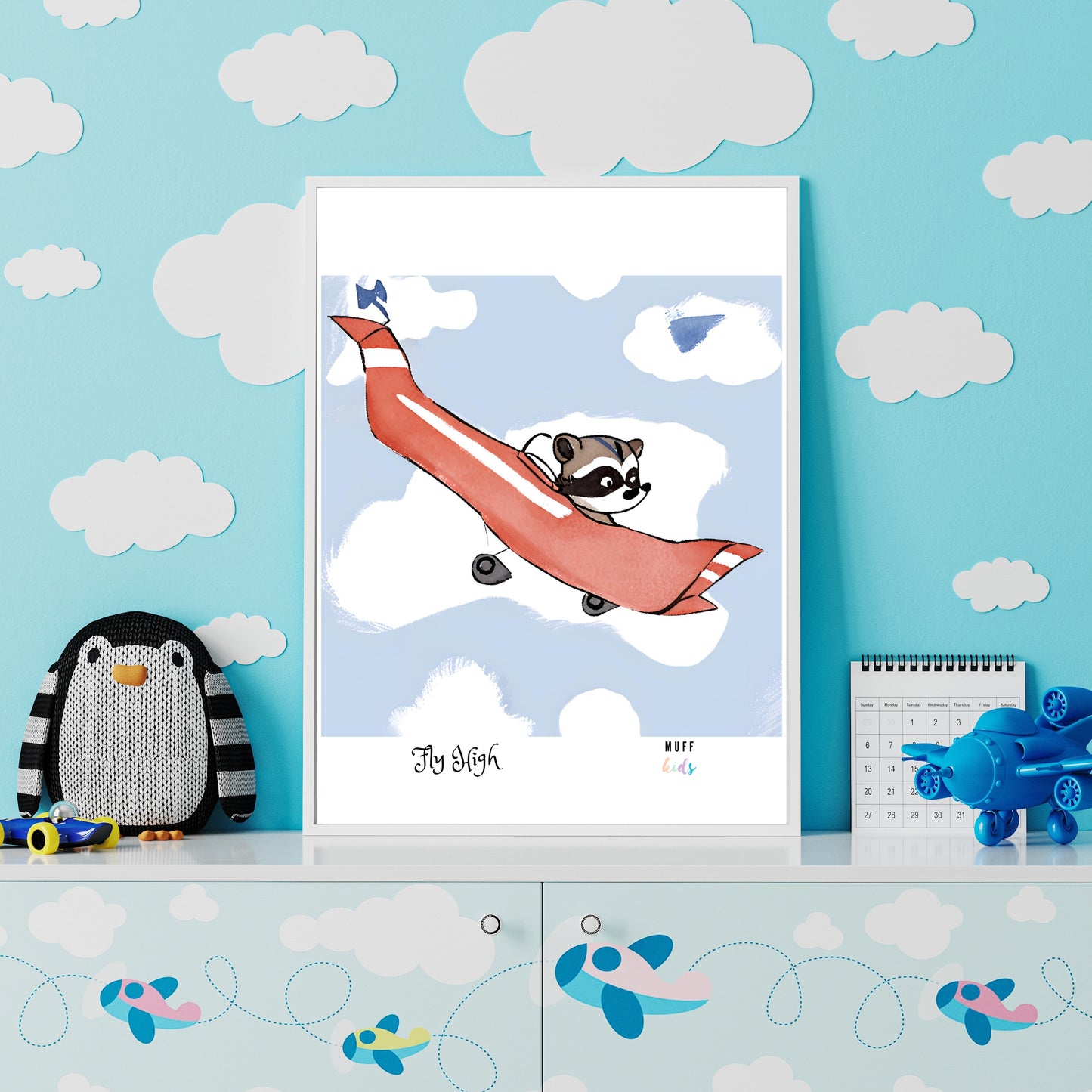 Fly High Animals No.6 Art Print Tasarım Çocuk Odası Posteri