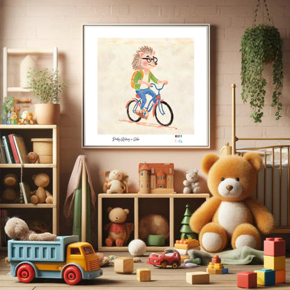 Kids Art Print Design Hedgehog Ride a Bike Poster For Kids