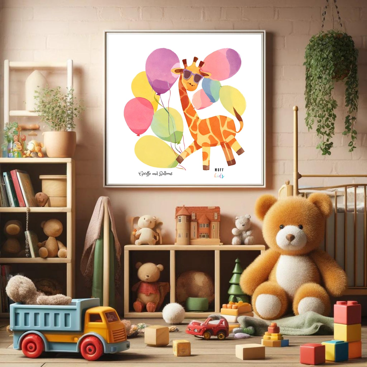 Animals With Balloons Art Print Tasarım Çocuk Odası Posteri