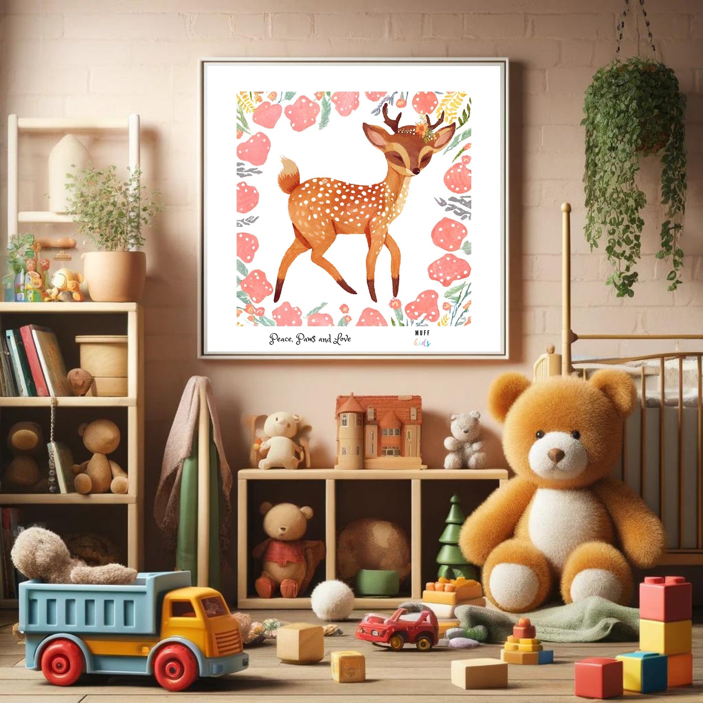 Peace, Paws and Love Deer No:2 Art Print Poster For Kids