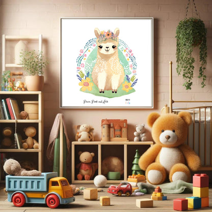 Peace, Paws and Love Llama No:4 Art Print Poster For Kids