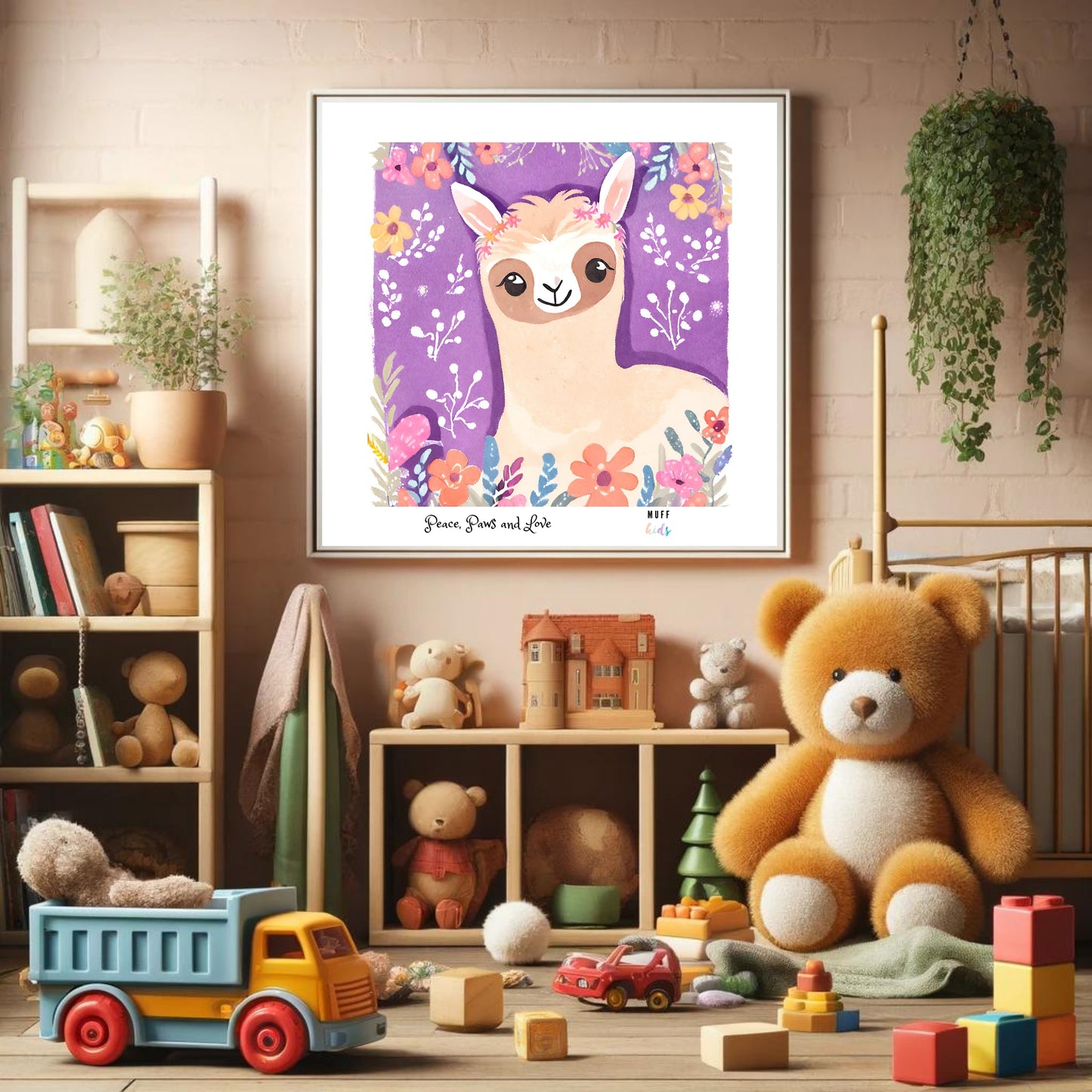 Peace, Paws and Love Llama No:3 Art Print Poster For Kids