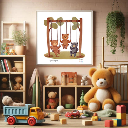 Kids Art Print Design Bear At Park Poster For Kids