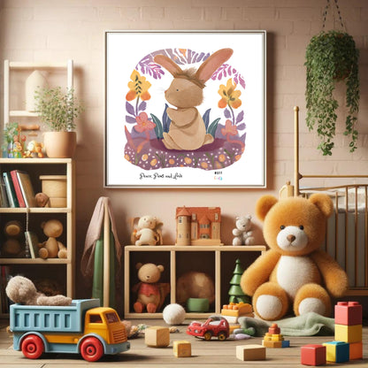 Peace, Paws and Love Rabbit No:2 Art Print Tasarım Çocuk Odası Posteri