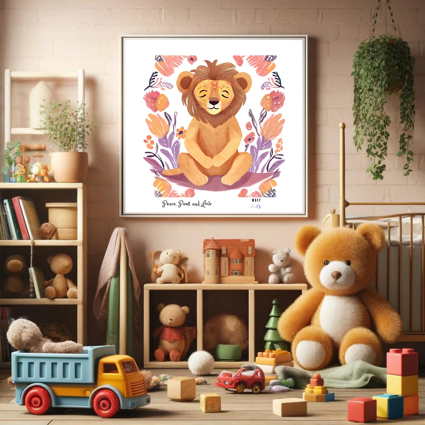 Peace, Paws and Love Lion No:3 Art Print Poster For Kids