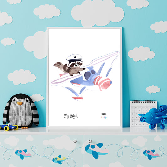 Fly High Animals No.5 Art Print Tasarım Çocuk Odası Posteri