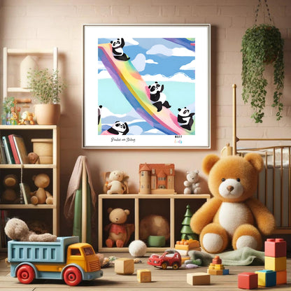 Kids Art Print Design Panda Sliding No.1 Poster For Kids