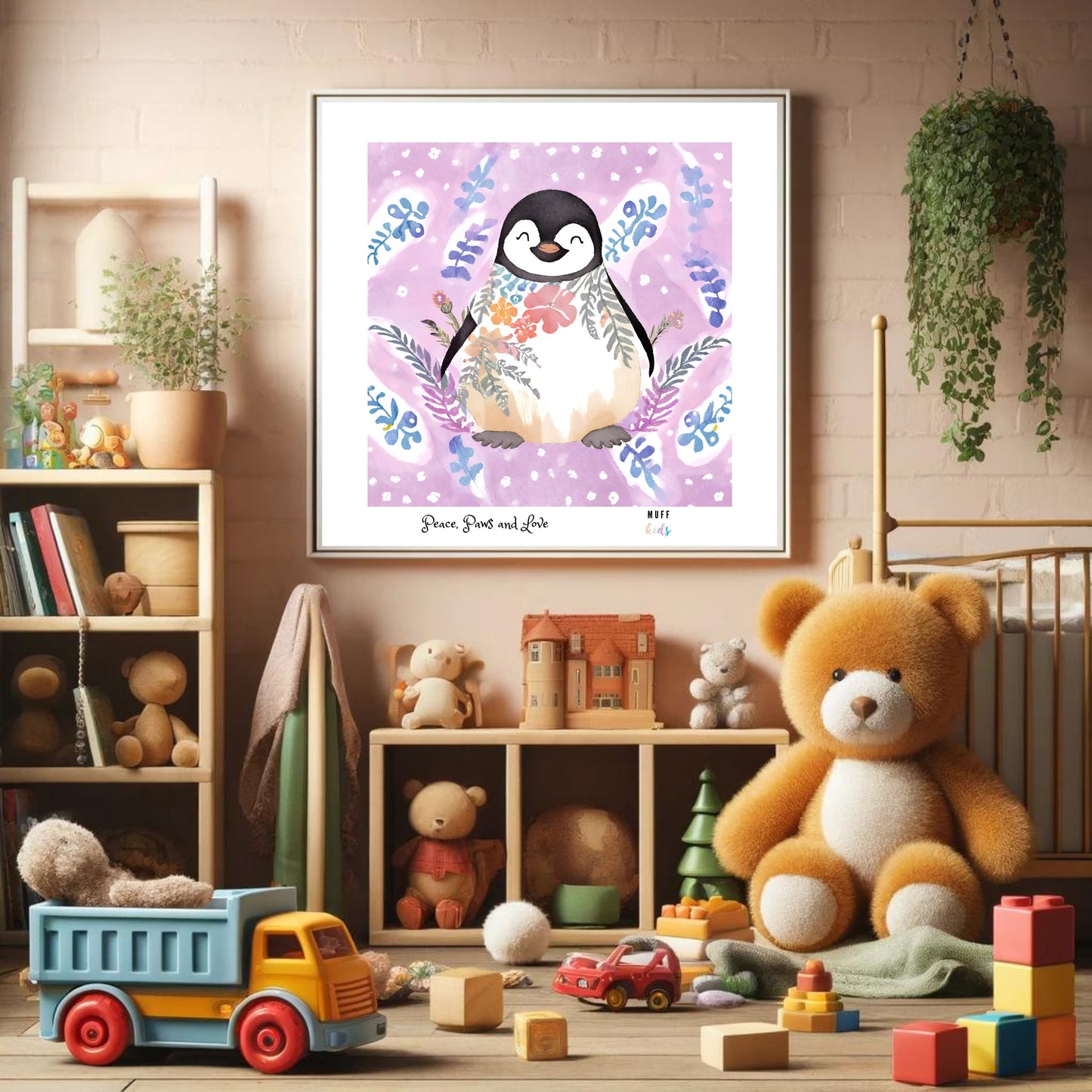 Peace, Paws and Love Penguin No:2 Art Print Tasarım Çocuk Odası Posteri