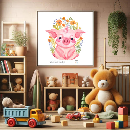 Peace, Paws and Love Pig No:1 Art Print Tasarım Çocuk Odası Posteri