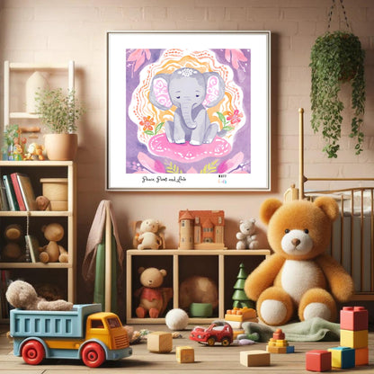 Peace, Paws and Love Elephant No:3 Art Print Poster For Kids