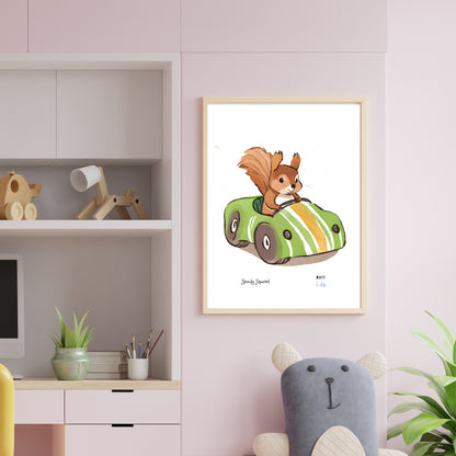 Speedy Squirrels Art Print Tasarım Çocuk Odası Posteri