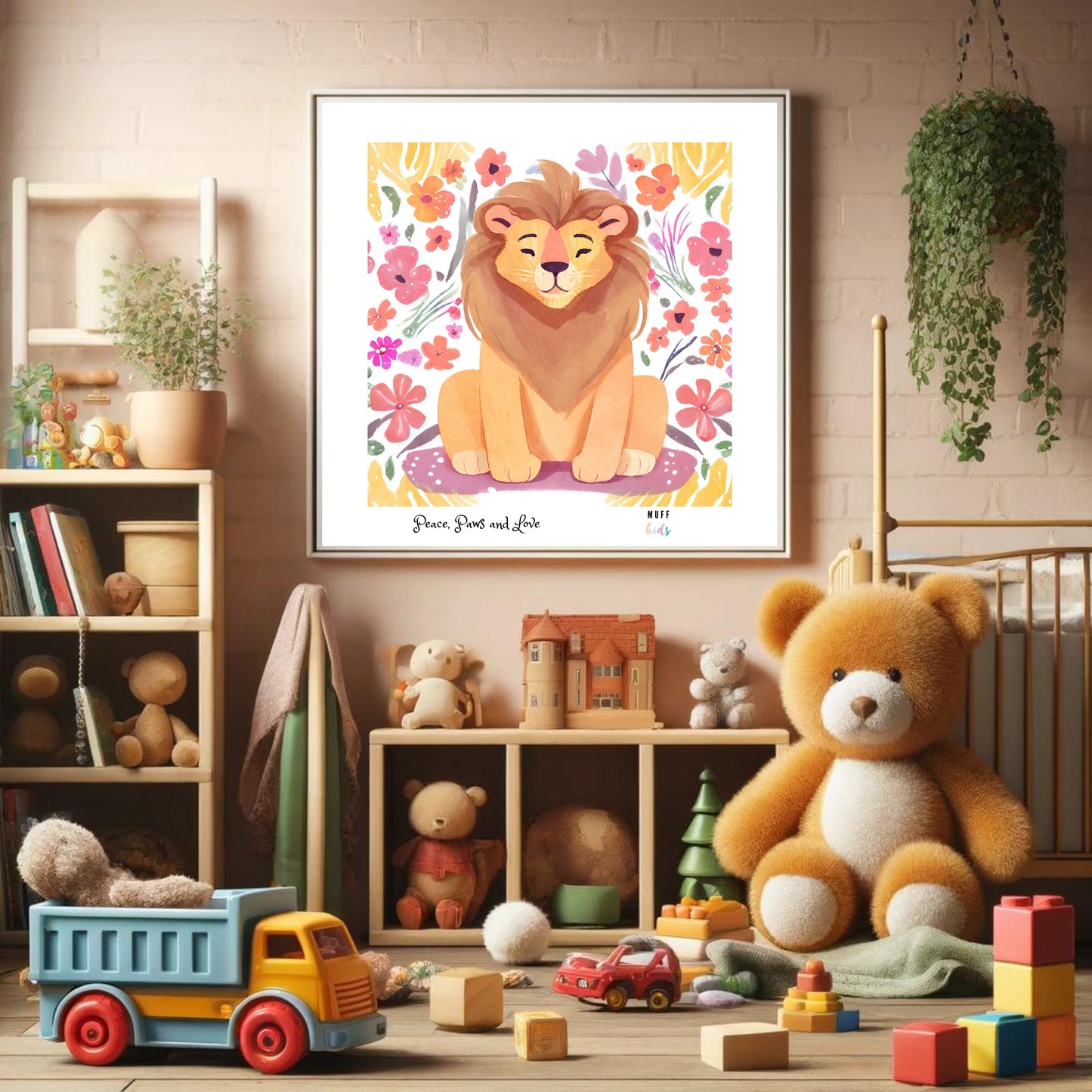 Peace, Paws and Love Lion No:1 Art Print Poster For Kids