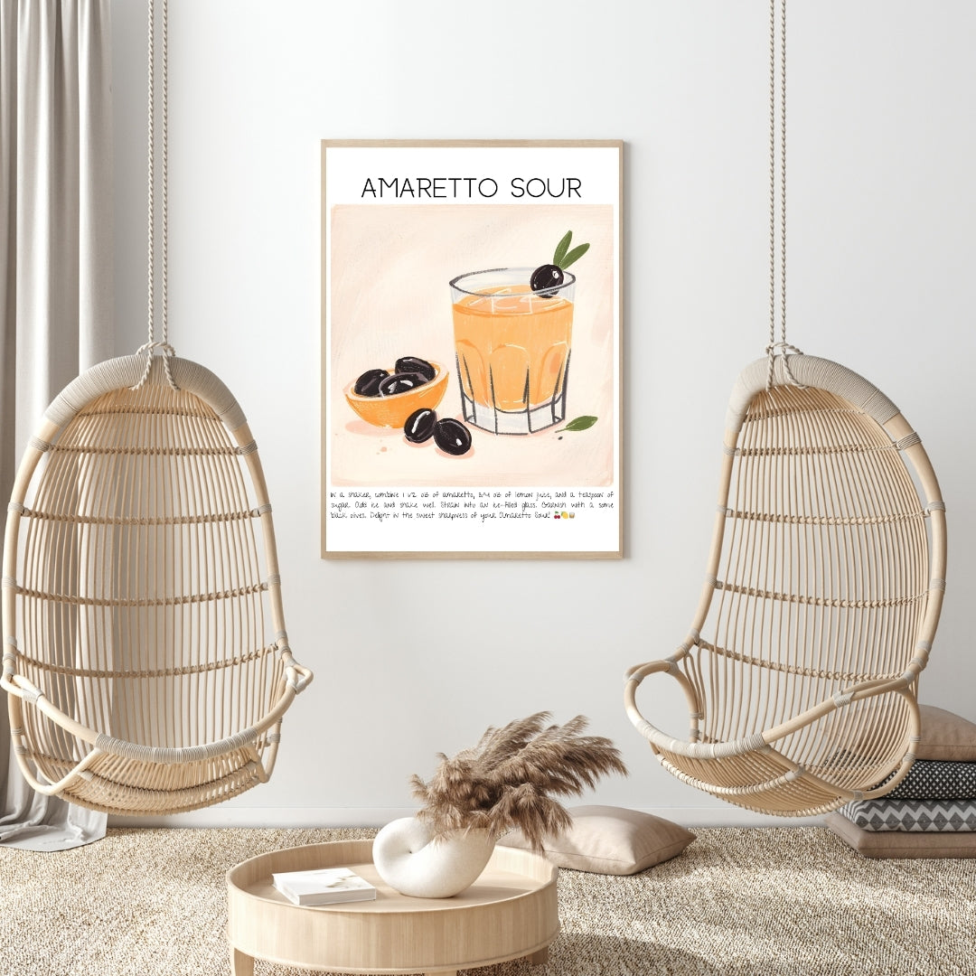 Cocktail Art Print Design Poster Amaretto Sour Bar Decor