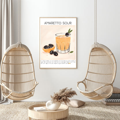 Cocktail Art Print Design Poster Amaretto Sour Bar Decor