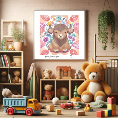 Peace, Paws and Love Bison No:2 Art Print Poster For Kids