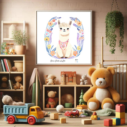 Peace, Paws and Love Llama No:1 Art Print Poster For Kids