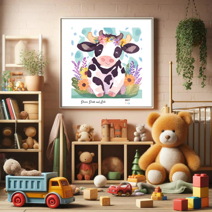 Peace, Paws and Love Cow No:1 Art Print Poster For Kids