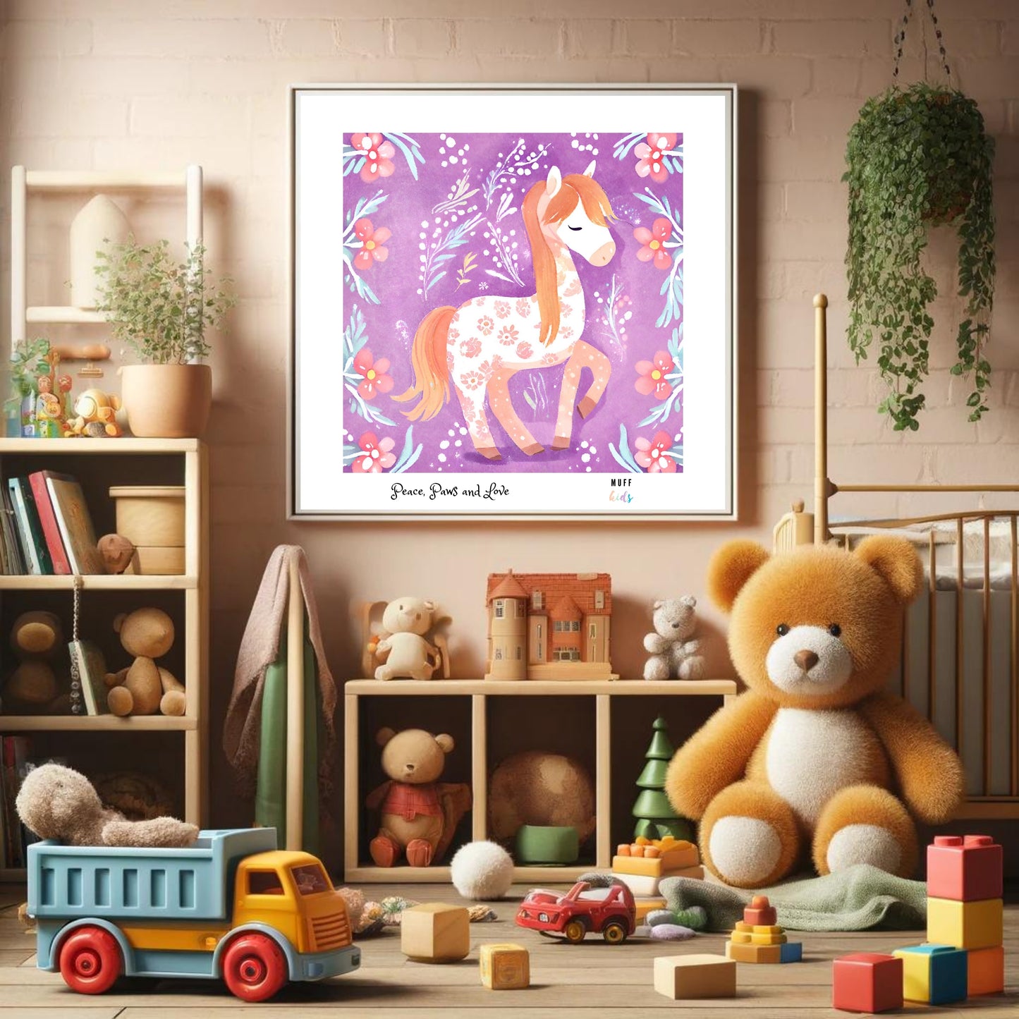 Peace, Paws and Love Horse No:1 Art Print Poster For Kids