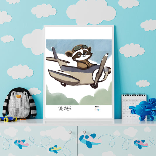 Fly High Animals No.4 Art Print Tasarım Çocuk Odası Posteri