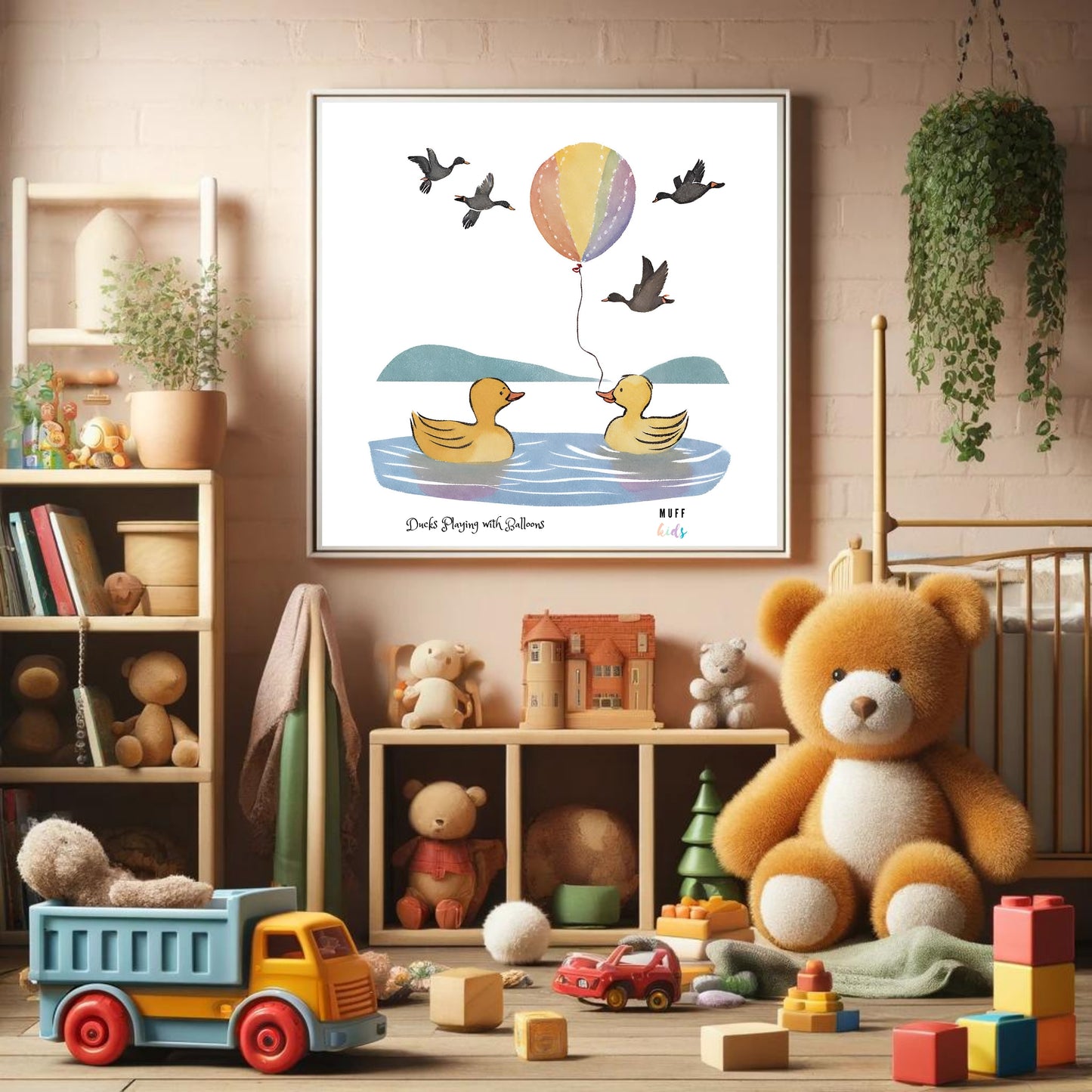 Animals With Balloons Art Print Tasarım Çocuk Odası Posteri