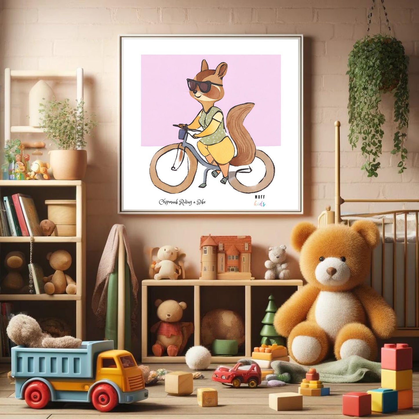 Kids Art Print Design Chipmunk Ride a Bike No.2 Poster For Kids