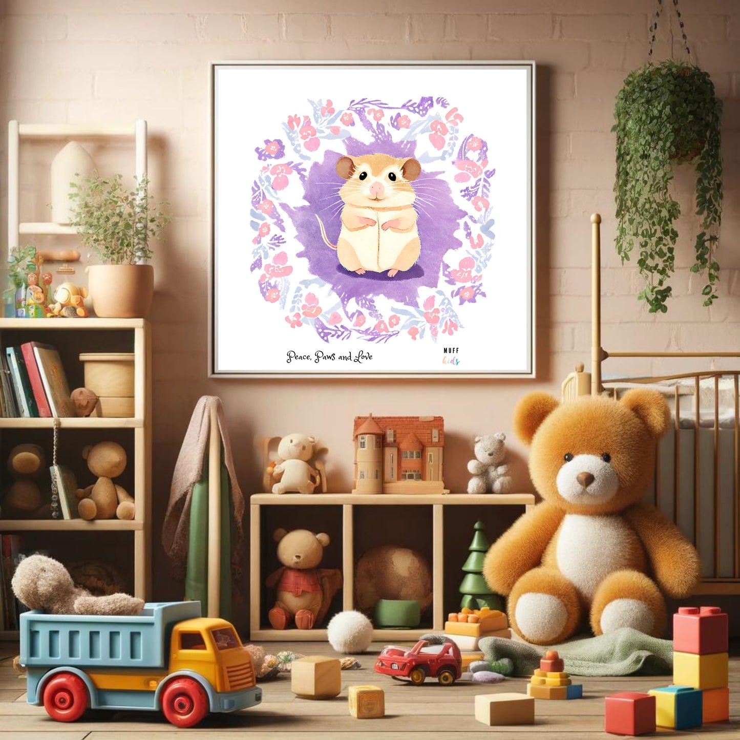 Peace, Paws and Love Mouse No:1 Art Print Tasarım Çocuk Odası Posteri