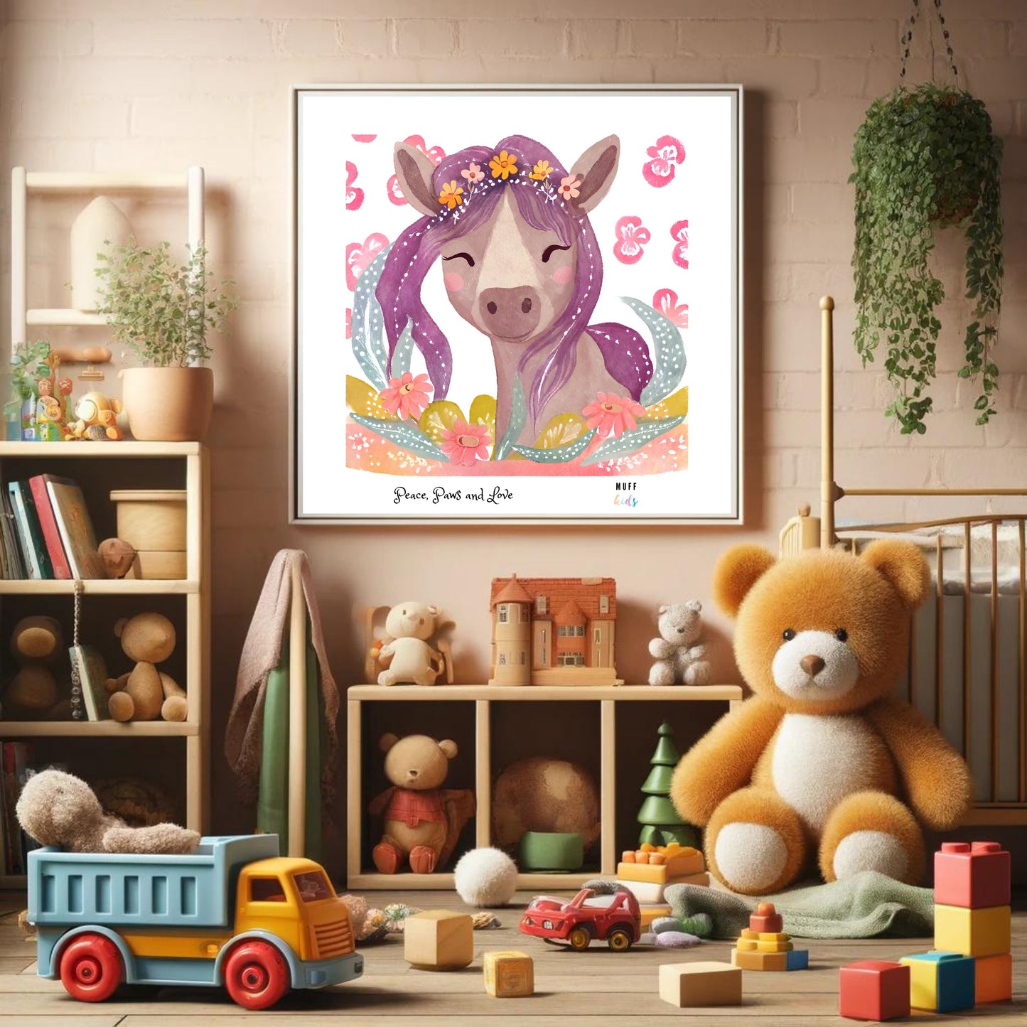 Peace, Paws and Love Horse No:2 Art Print Poster For Kids