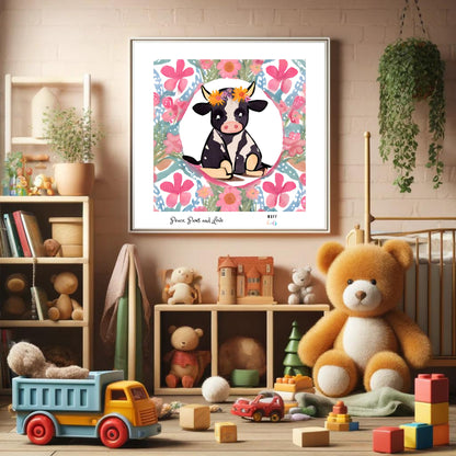 Peace, Paws and Love Cow No:3 Art Print Poster For Kids