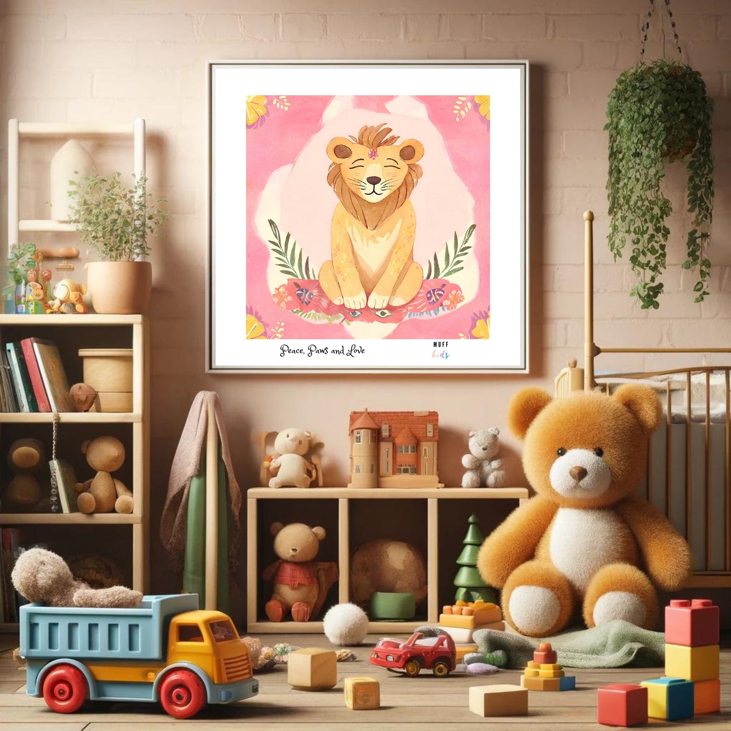 Peace, Paws and Love Lion No:4 Art Print Poster For Kids