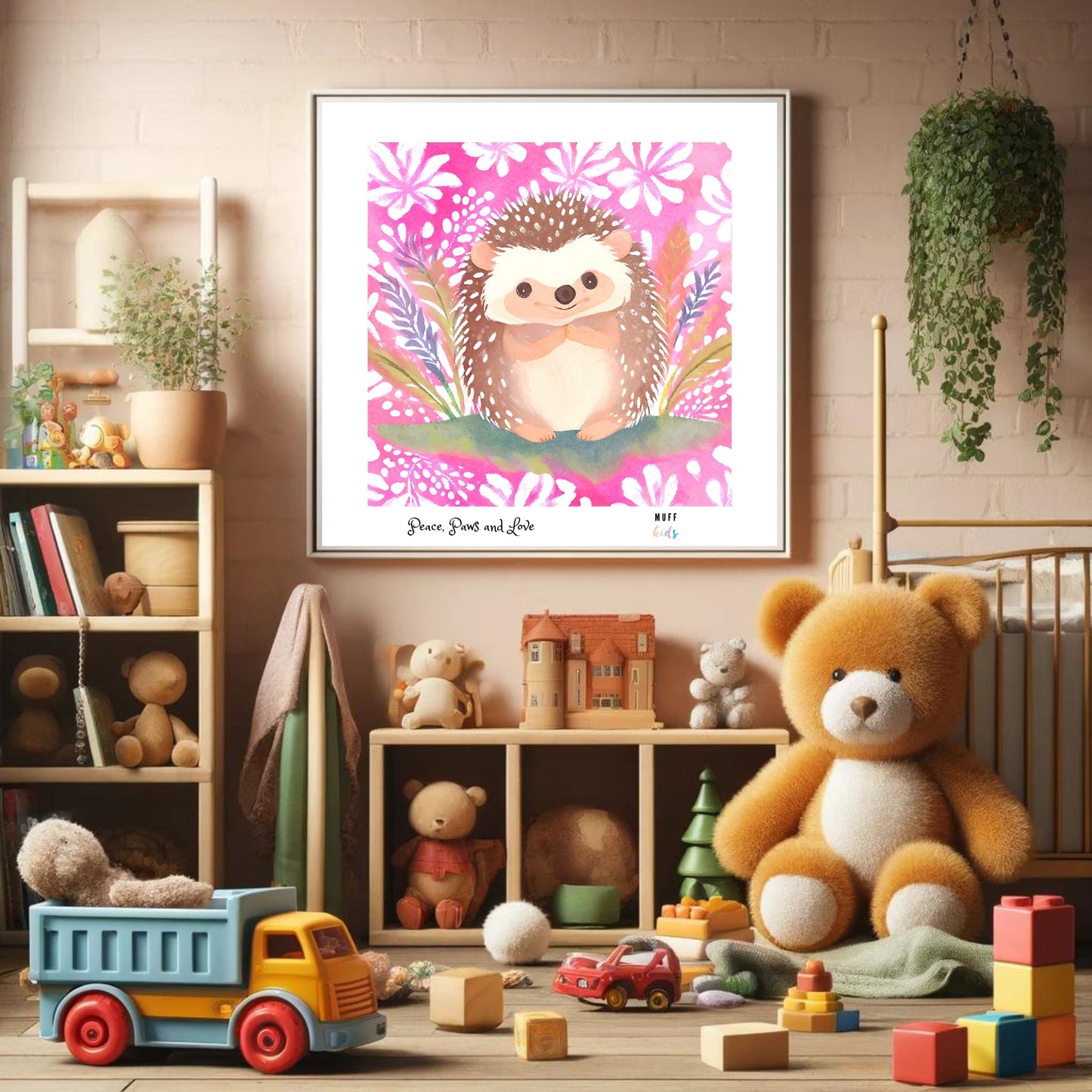 Peace, Paws and Love Porky No:1 Art Print Tasarım Çocuk Odası Posteri