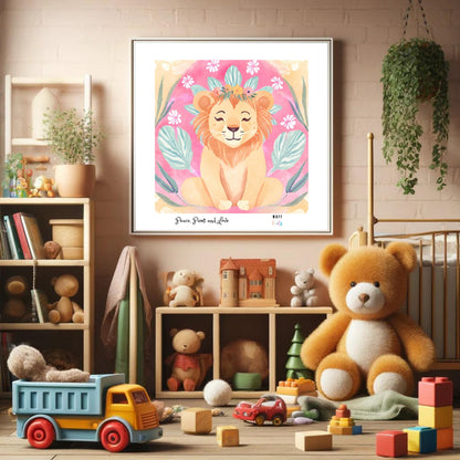 Peace, Paws and Love Lion No:2 Art Print Poster For Kids