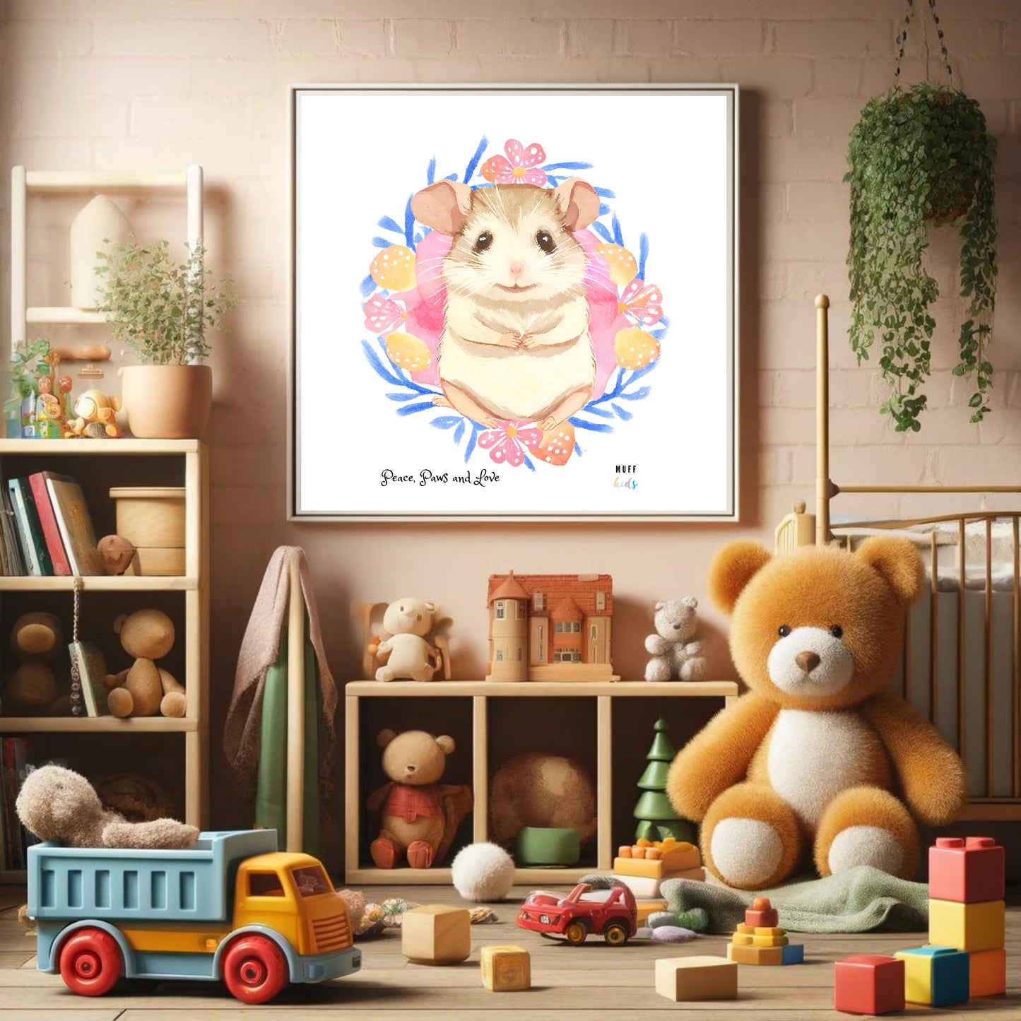 Peace, Paws and Love Mouse No:2 Art Print Tasarım Çocuk Odası Posterler