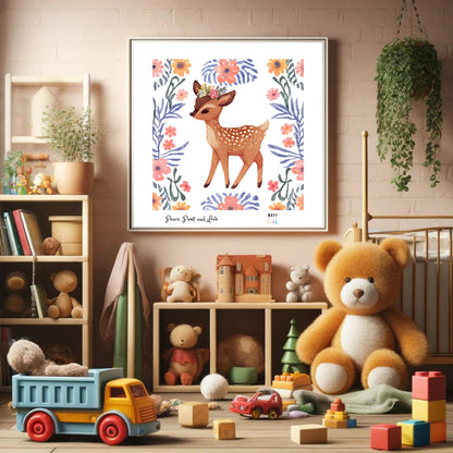 Peace, Paws and Love Deer No:4 Art Print Poster For Kids