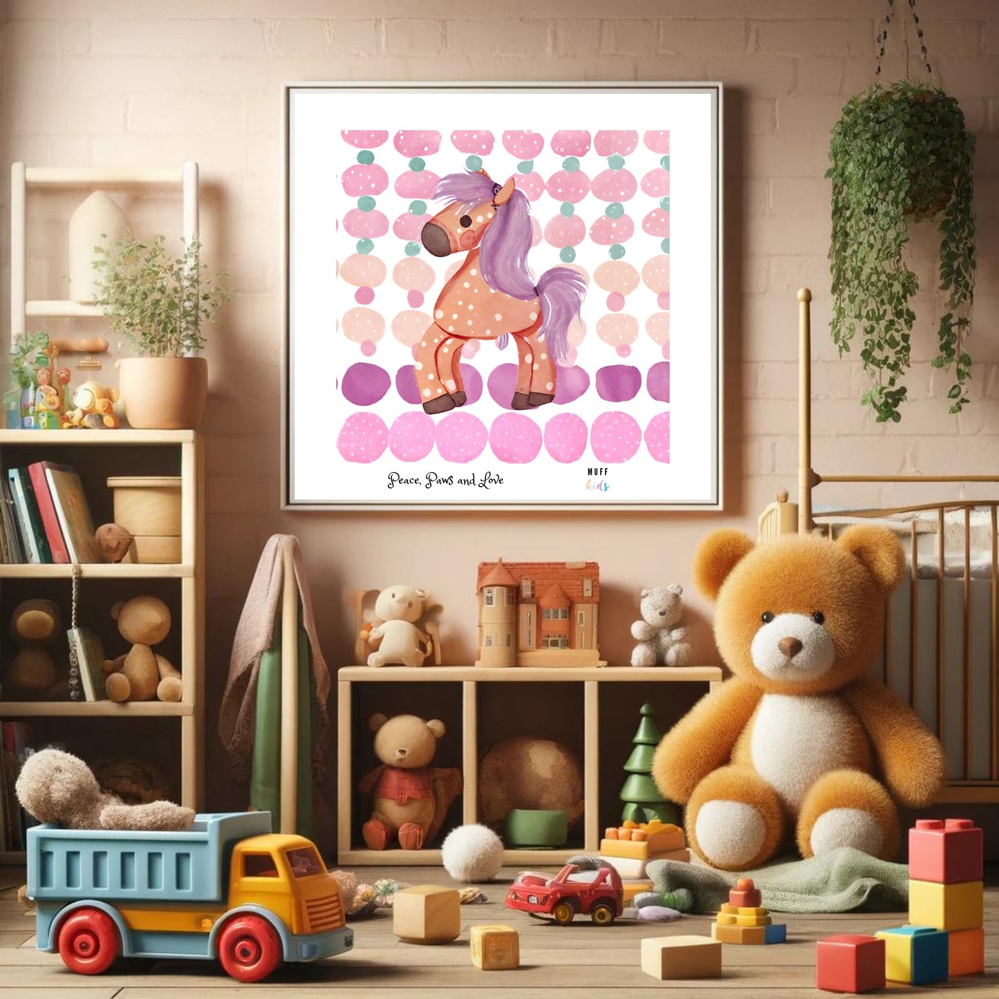 Peace, Paws and Love Horse No:3 Art Print Poster For Kids