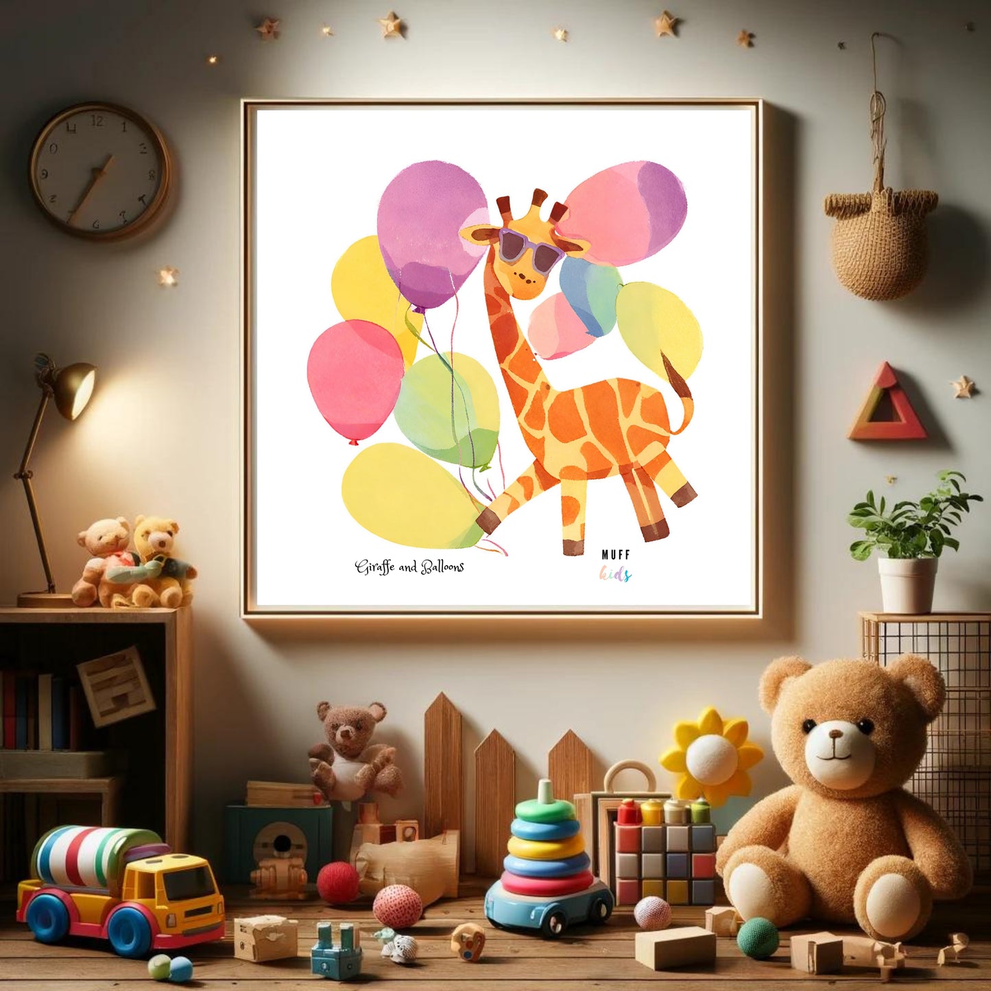 Animals With Balloons Art Print Tasarım Çocuk Odası Posteri