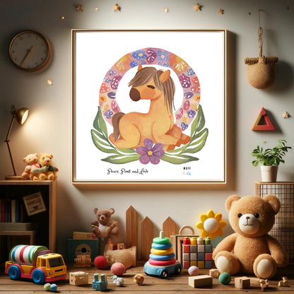 Peace, Paws and Love Horse No:4 Art Print Poster For Kids