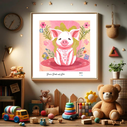 Peace, Paws and Love Pig No:3 Art Print Tasarım Çocuk Odası Posteri