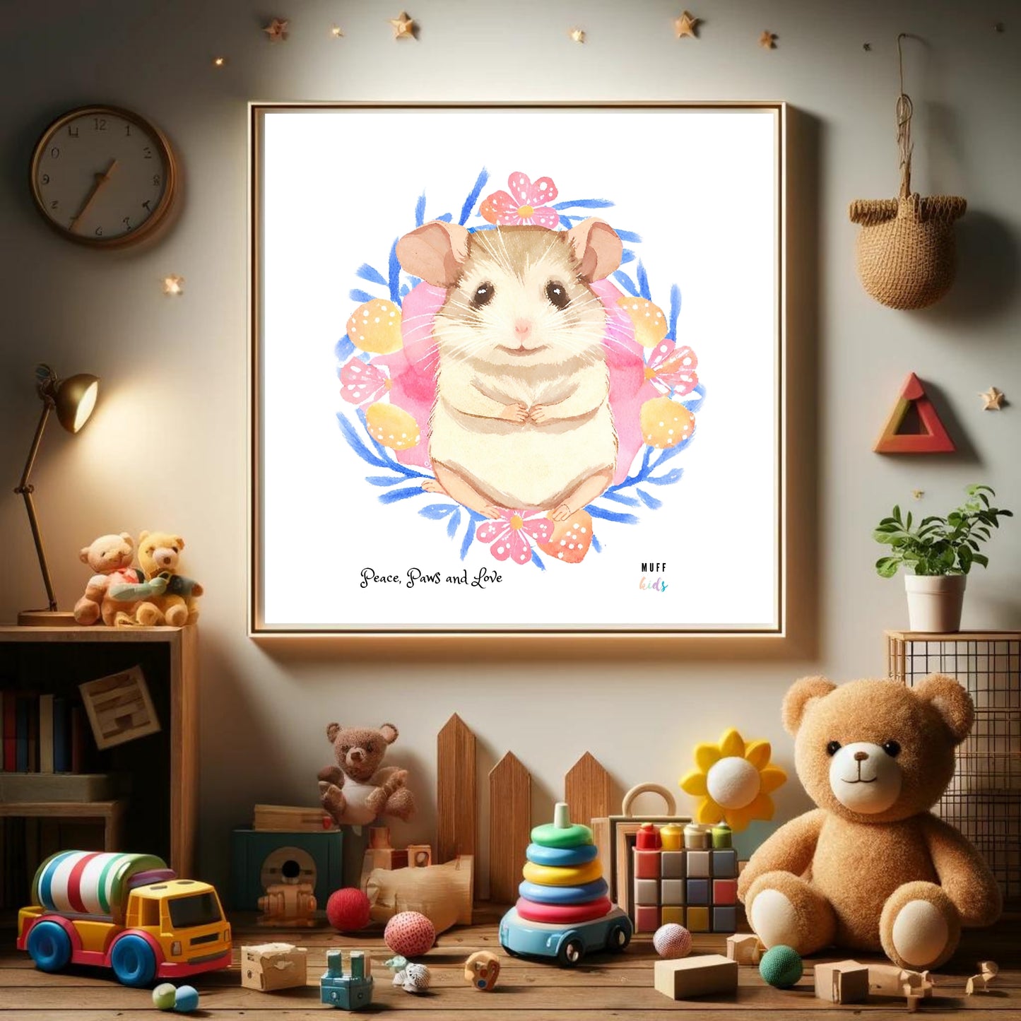 Peace, Paws and Love Mouse No:2 Art Print Tasarım Çocuk Odası Posterler