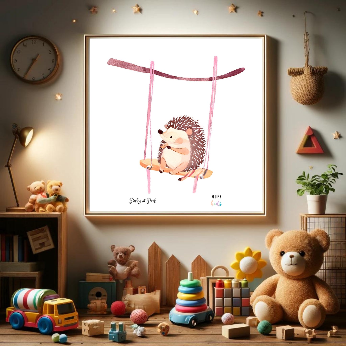 Kids Art Print Design Hedgehog At Park No.1 Poster For Kids