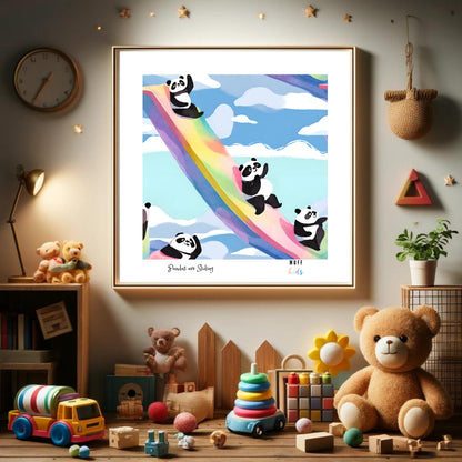 Kids Art Print Design Panda Sliding No.1 Poster For Kids