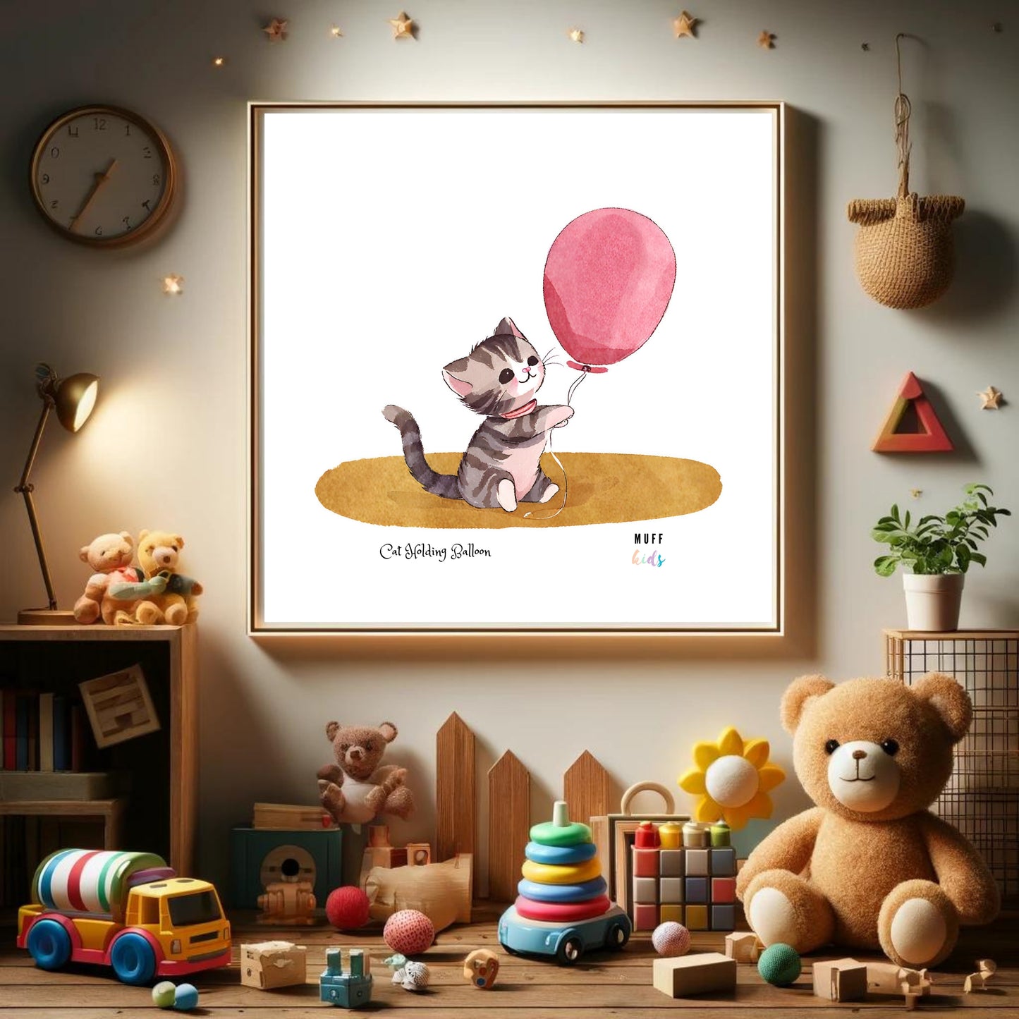 Animals With Balloons Art Print Tasarım Çocuk Odası Posteri