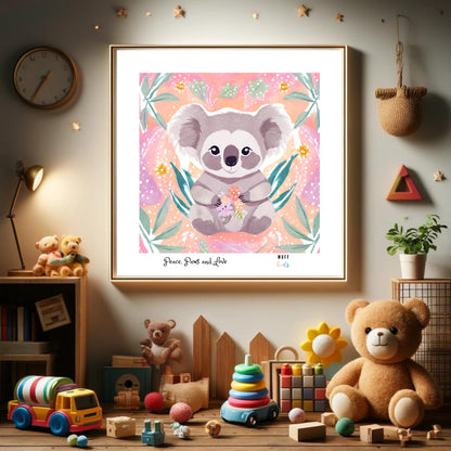 Peace, Paws and Love Koala No:2 Art Print Poster For Kids